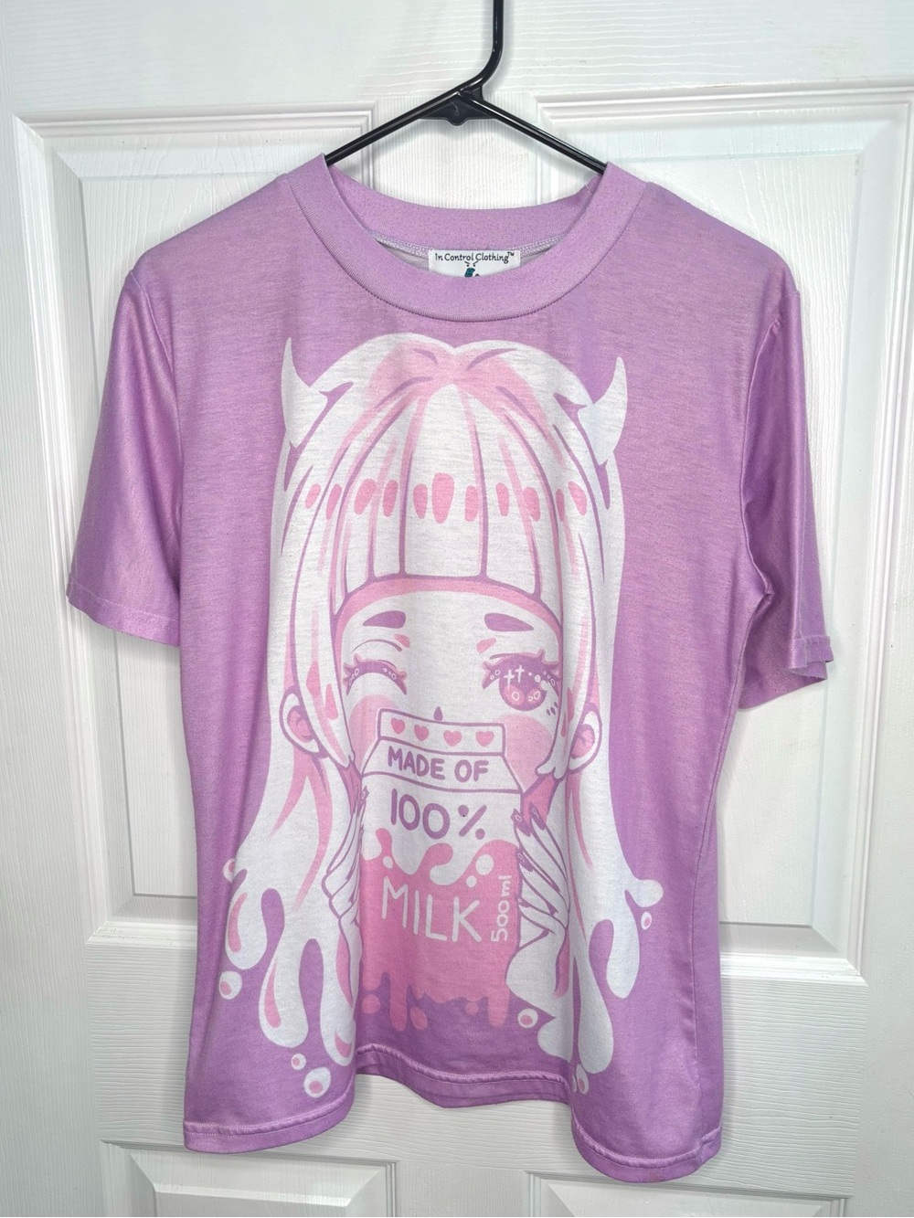 In Control Clothing Pastel Purple Oni Anime Girl Tshirt with Milk Carton